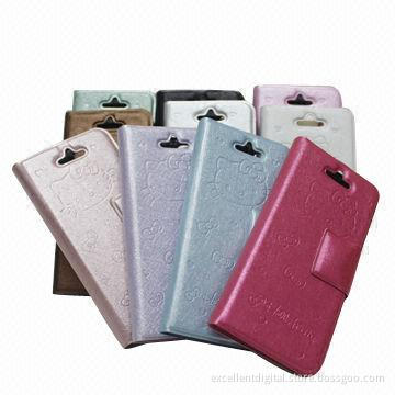 Silk Grain Cartoon Pattern PU Mobile Phone Cases with Card Holder for iPhone 5